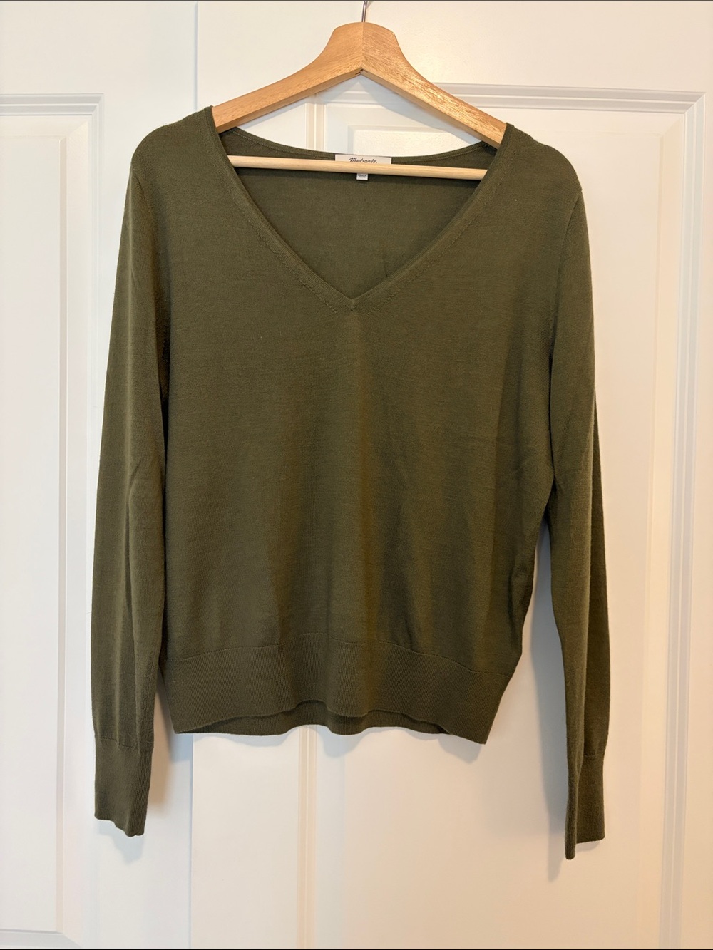 MADEWELL Olive Green V-Neck Wool/Silk Sweater Size Small